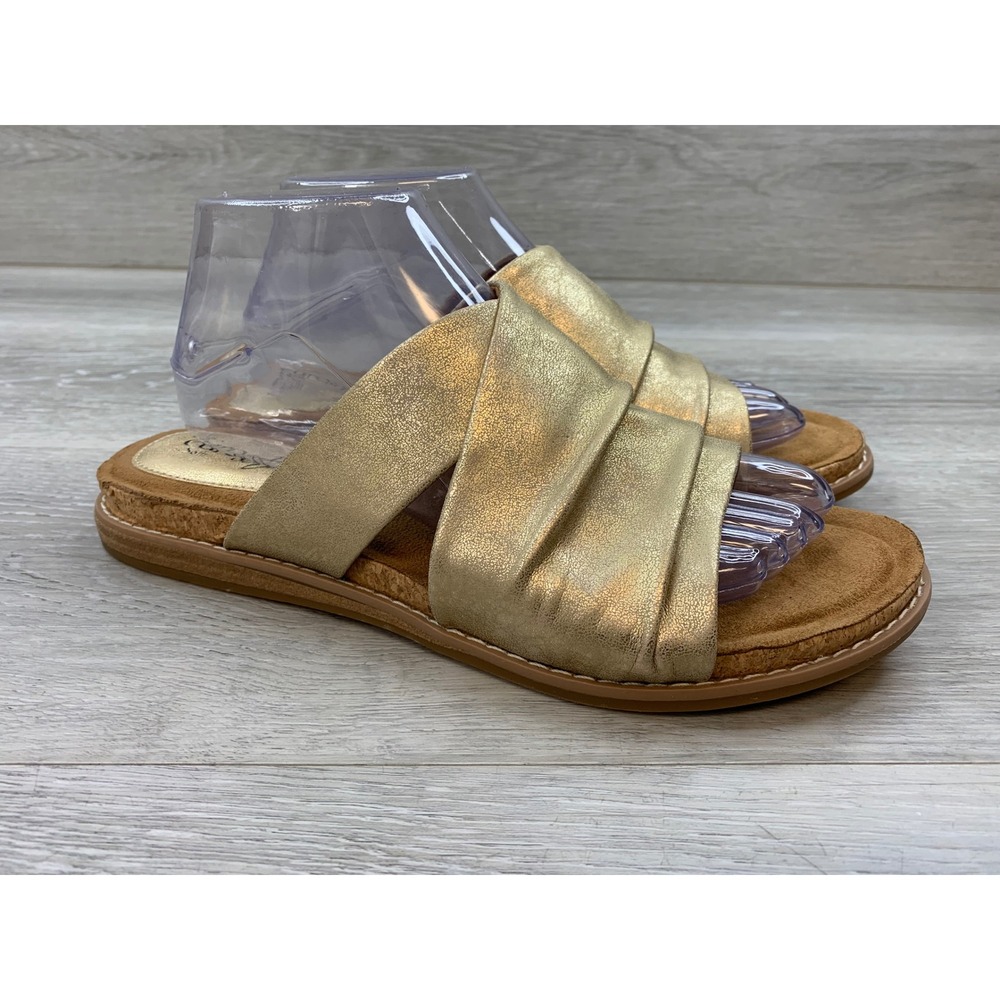 EuroSoft by Sofft Elesha Metallic Gold Slide Sandals Women's 9 Comfort Shoes